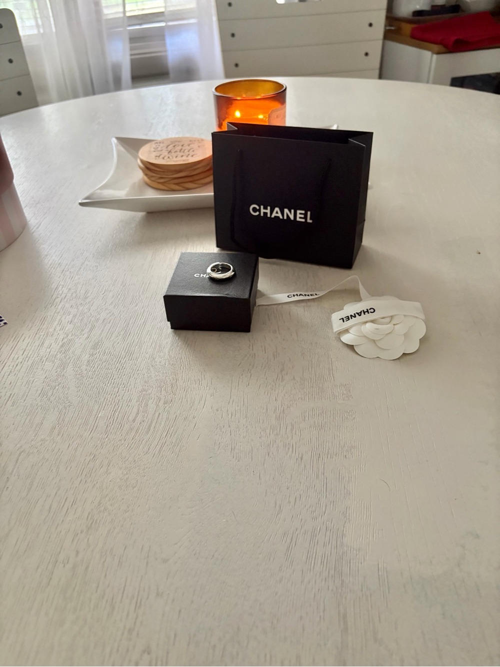Chanel Sterling Silver Logo Ring - Size 7
